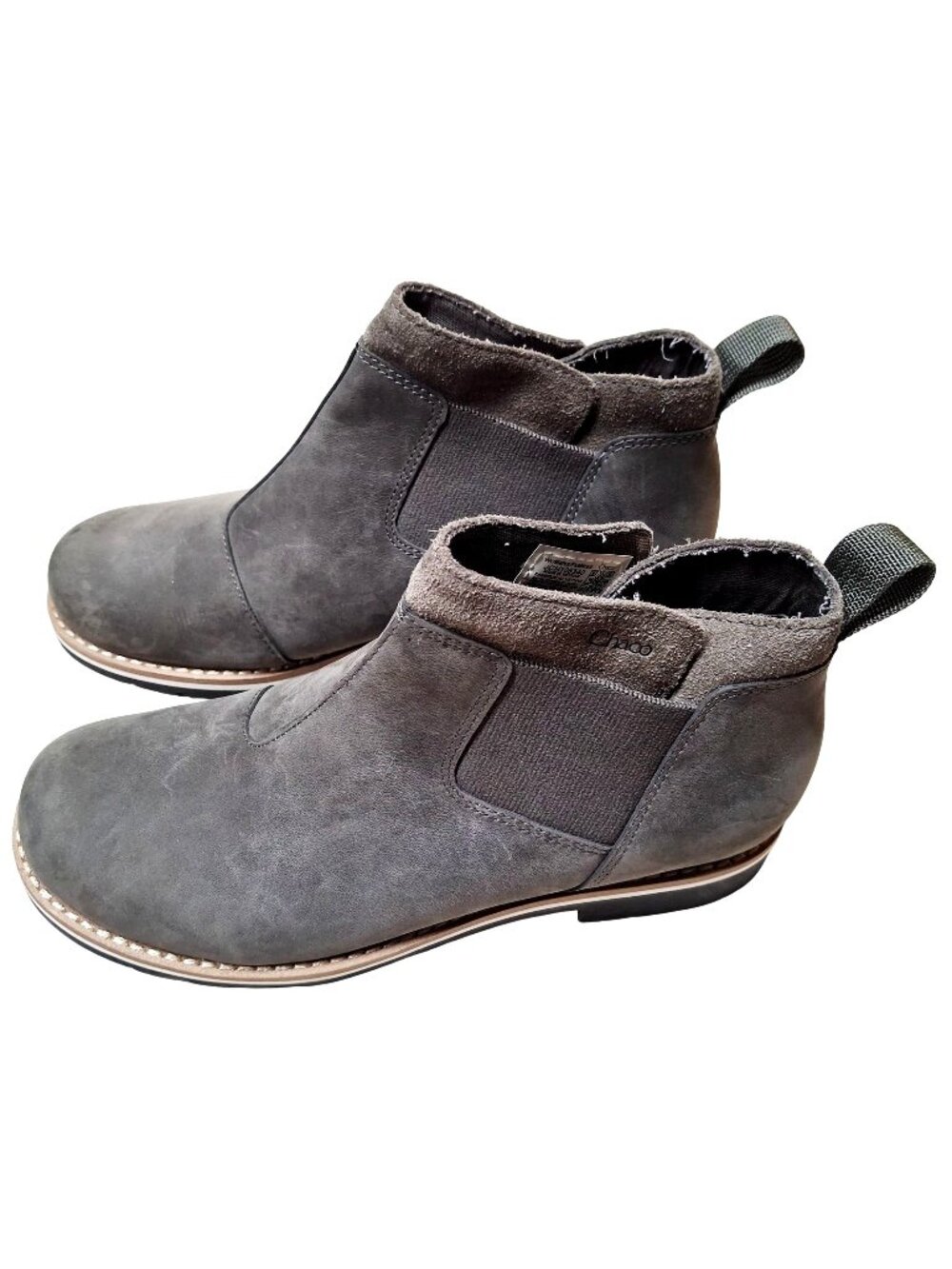 Chaco Womens Gray Leather Chelsea Boots Size 6 Slip-On Comfortable Durable Rubbe
